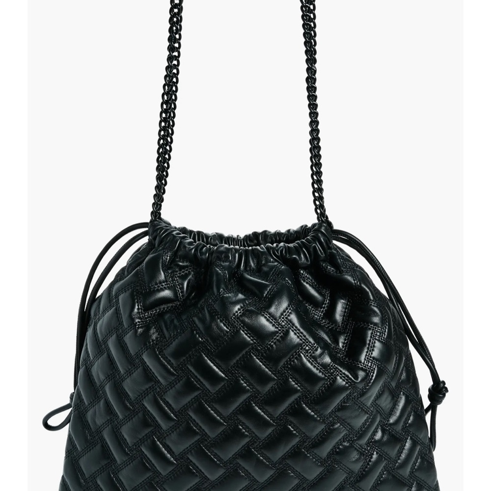 Elegant Black Woven Leather Drawstring Bag